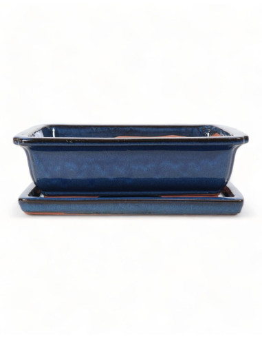 Rechteckiger Bonsai-Blumentopf + Unterteller 35*27*10 cm Blau - Yixing