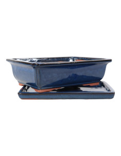 Pot de Bonsai Rectangulaire + Plateau 35*27*10 cm Bleu - Yixing 2