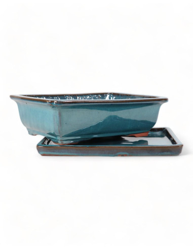 Vaso de Bonsai Rectangular + Prato 35*27*10 cm Verde - Yixing