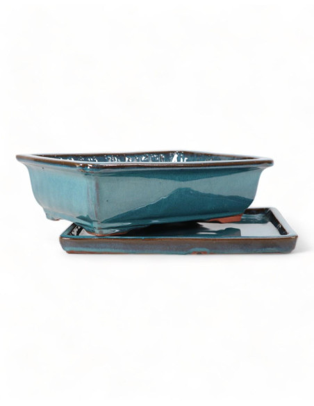 Maceta de Bonsái Rectangular + Plato 35*27*10 cm Verde - Yixing