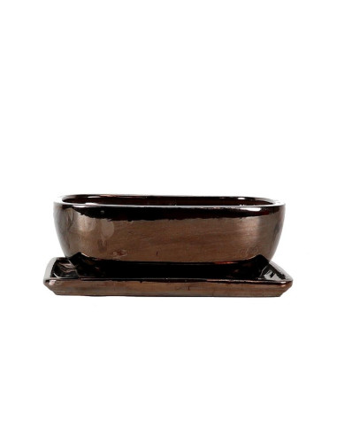 Vaso de Bonsai Rectangular + Prato 15,5*12,5*6,5 cm Cobre - Yixing ...