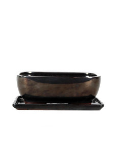 Rechteckiger Bonsai-Topf + Ente 15,5*12,5*6,5 cm Schwarz-Onyx - Yixing