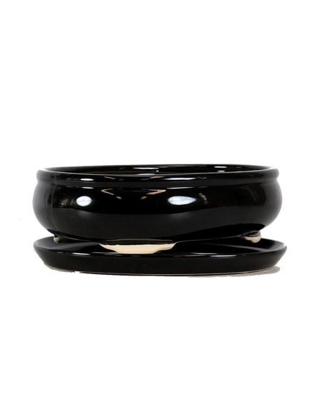 Vaso de Bonsai Oval + Prato 34*24*9 cm Preto - Yixing