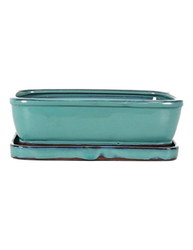 Vaso de Bonsai Rectangular + Prato 20*15*5,5 cm Verde - Yixing