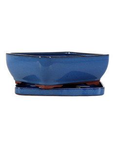 Vaso di Bonsai Rettangolare + Piatto 24,5*19*8 cm Blu - Yixing 2