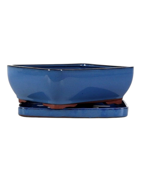 Rechteckiger Bonsai-Topf + Untersetzer 24,5*19*8 cm Blau - Yixing