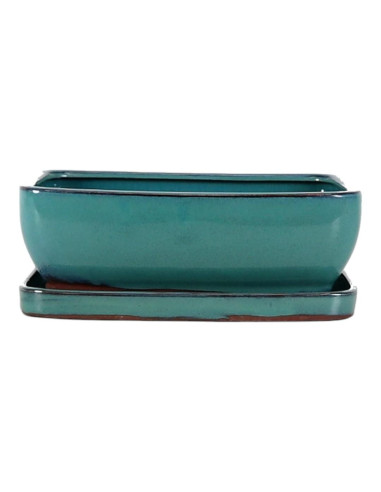 Maceta de Bonsái Rectangular + Plato 24,5*19*8 cm Verde - Yixing