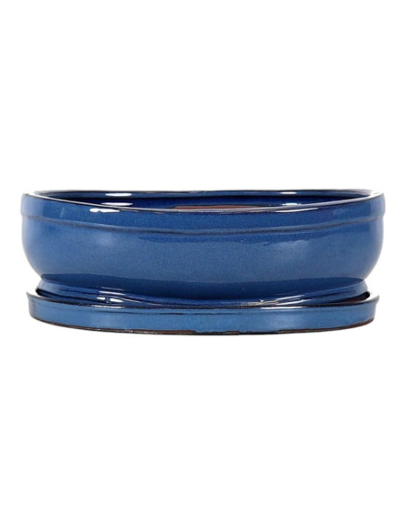 Pot of Bonsai Oval + Saucer 24.5*19*8 cm Blue - Yixing