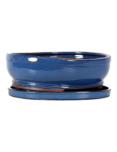 Ovales Bonsai-Gefäß + Untersetzer 24,5*19*8 cm Blau - Yixing 2