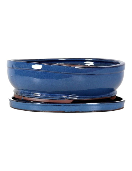 Pot of Bonsai Oval + Saucer 24.5*19*8 cm Blue - Yixing