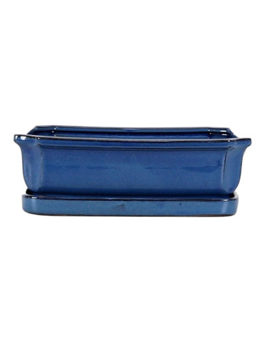 Rectangular Bonsai Pot + Plate 26*21*7.5 cm Blue - Yixing