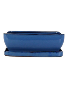 Rectangular Bonsai Pot + Tray 30.5*24.5*10 cm Blue - Yixing