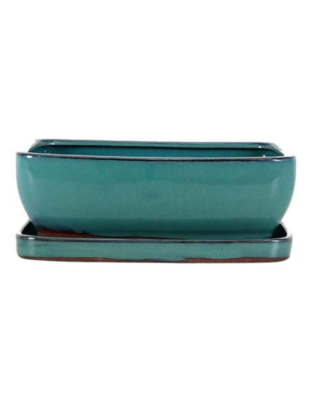 Pot of Bonsai Rectangular + Saucer 30.5*24.5*10 cm Green - Yixing