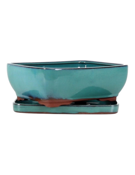 Vaso de Bonsai Rectangular + Prato 30,5*24,5*10 cm Verde - Yixing
