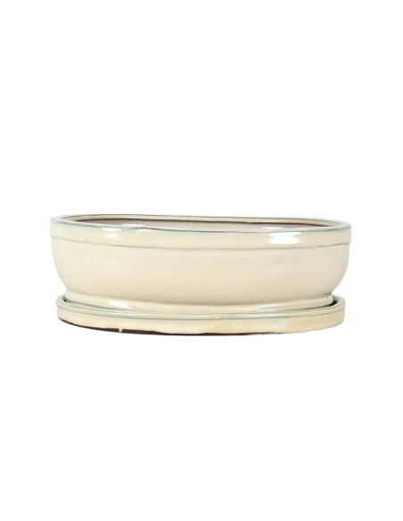 Vaso di Bonsai Ovale + Prato 30,5*24,5*10 cm Crema - Yixing
