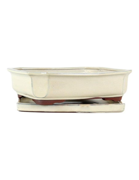 Maceta de Bonsái Rectangular + Plato 31*24,5*8 cm Crema - Yixing