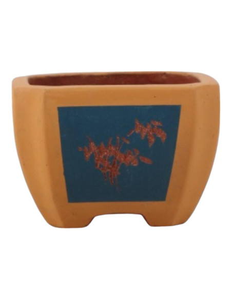 Vaso di Bonsai Cascata 12,5*12,5*8,5 cm con Disegni Senza Smalto - Yixing