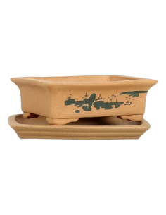 Maceta de Bonsai Rectangular c/Bordes + Plato 17*12,5*5,5 cm Sin Esmalte - Yixing 2