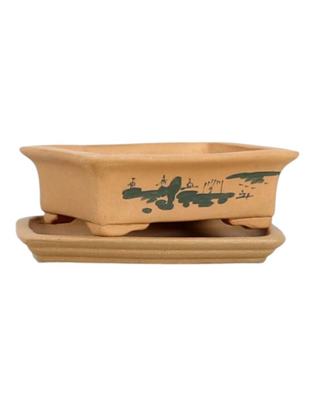 Vaso di Bonsai Rettangolare con Bordi + Prato 17*12,5*5,5 cm Senza Esmalte - Yixing