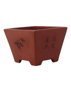 Vase für Bonsai Wasserfall 16,5*16,5*12,5 cm mit Mustern Ohne Glasur - Yixing 2