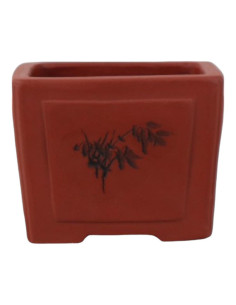 Vaso de Bonsai Cascata 13,5*13,5*10,5 cm c/Desenhos Sem Esmalte - Yixing