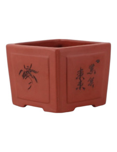 Bonsai-Kaskadentopf 13,5*13,5*10,5 cm mit Zeichnungen ohne Glasur - Yixing 2