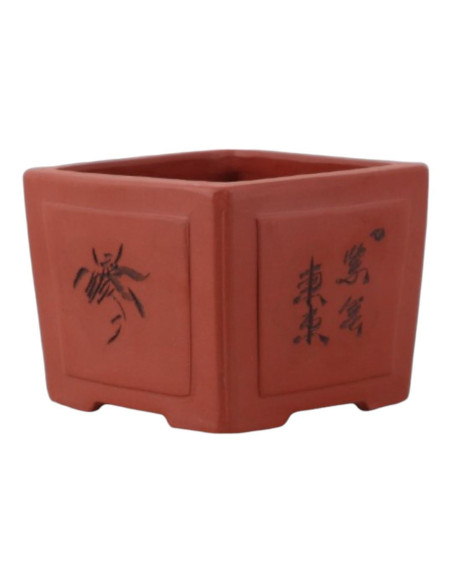 Vaso da Bonsai Cascata 13,5*13,5*10,5 cm con Disegni Senza Smalto - Yixing