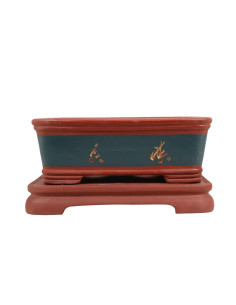 Pot rectangulaire pour bonsaï + plat 33*23,5*11,5 cm avec motifs sans émail - Yixing