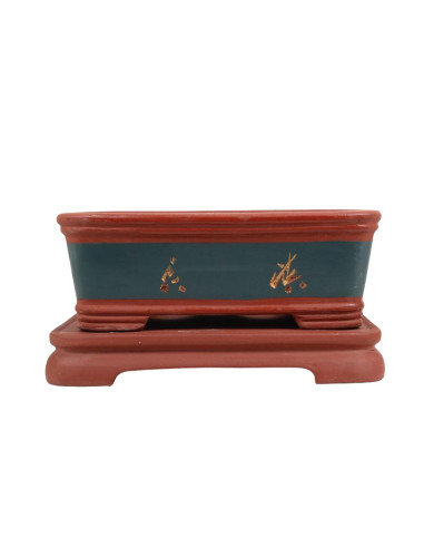Rechteckiger Bonsai-Topf + Untertasse 33*23,5*11,5 cm mit Zeichnungen ohne Emaille - Yixing