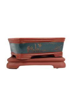 Vaso de Bonsai Retangular + Prato 33*23,5*11,5 cm c/Desenhos Sem Esmalte - Yixing 2