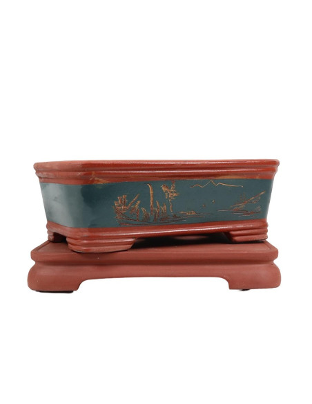 Vaso da Bonsai Rettangolare + Piatto 33*23,5*11,5 cm con Disegni Senza Smalto - Yixing