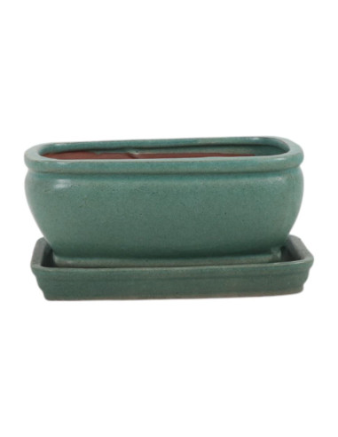Vaso di Bonsai Rettangolare + Piatto 16*13*7,5 cm Verde - Yixing