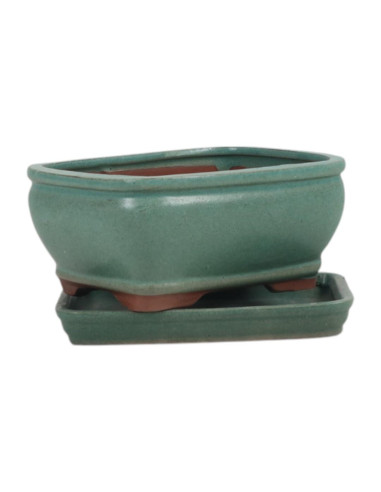 Pot de Bonsai Rectangulaire + Plat 16*13*7,5 cm Vert - Yixing