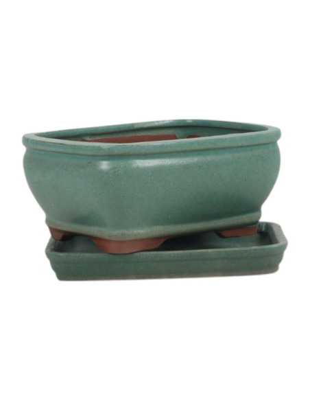 Pot de Bonsai Rectangulaire + Plat 16*13*7,5 cm Vert - Yixing