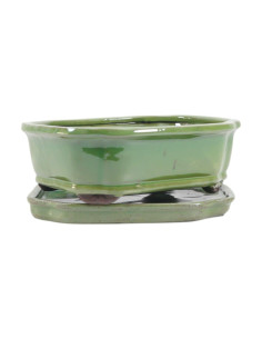 Vaso di Bonsai Ovale + Piattino 20*16*6,5 cm Verde - Yixing 2