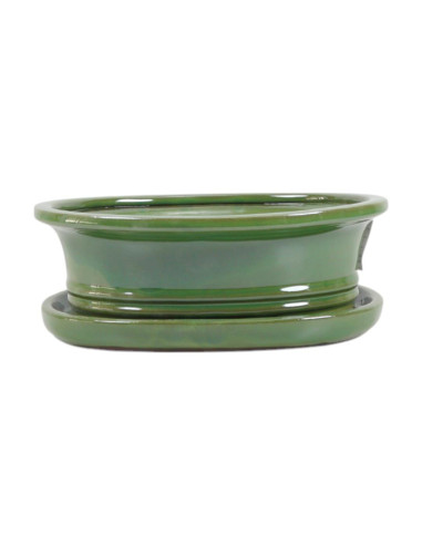 Oval Bonsai Pot + Saucer 25.5*19.5*8 cm Green - Yixing
