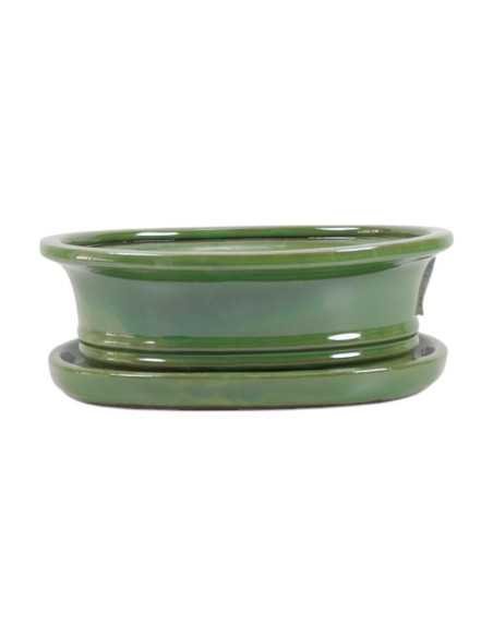 Ovaler Bonsai-Topf + Untersetzer 30,5*25*9 cm Grün - Yixing
