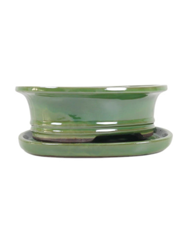 Vaso de Bonsai Oval + Prato 30,5*25*9 cm Verde - Yixing