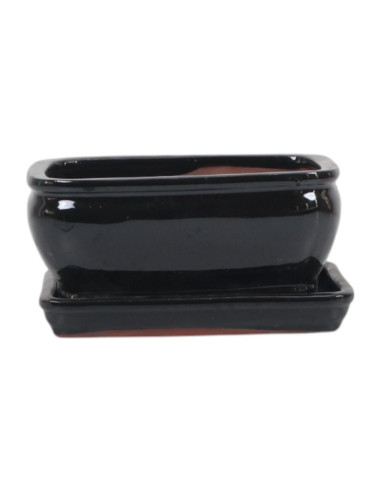 Vaso di Bonsai Rettangolare + Piattino 16*13*7,5 cm Nero - Yixing