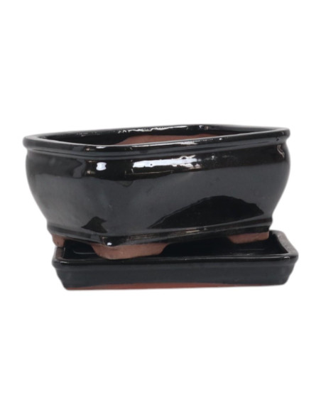 Vaso di Bonsai Rettangolare + Piattino 16*13*7,5 cm Nero - Yixing