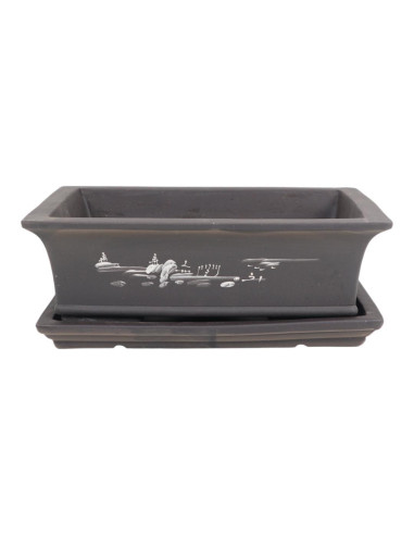Rechteckiger Bonsai-Topf + Unterteller 31,5*22,5*10 cm Ohne Glasur - Yixing