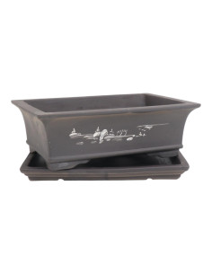 Vaso di Bonsai Rettangolare + Piatto 31,5*22,5*10 cm Senza Smalto - Yixing 2
