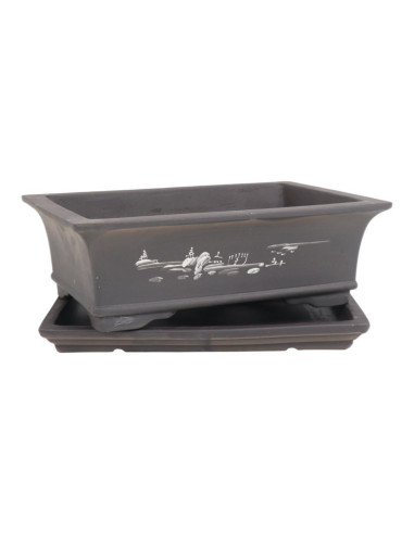 Vaso de Bonsai Rectangular + Prato 31,5*22,5*10 cm Sem Esmalte - Yixing