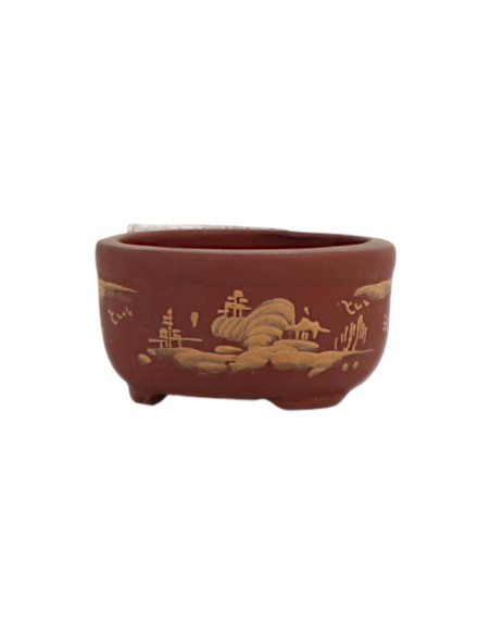 Bonsai-Vase Mame 7*3 cm mit Designs ohne Glasur - Yixing