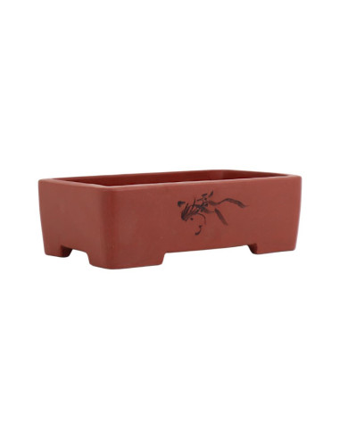 Rechteckiger Bonsai-Topf 22,5*14*7 cm mit Zeichnungen, ohne Glasur - Yixing