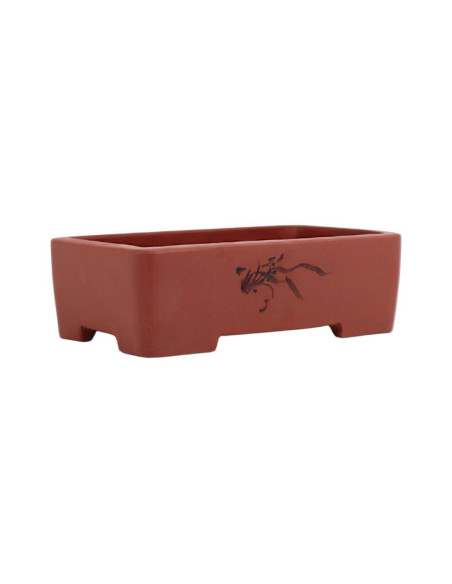 Rechteckiger Bonsai-Topf 22,5*14*7 cm mit Zeichnungen, ohne Glasur - Yixing