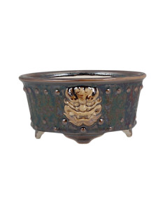 Vase de Bonsai Rond avec Dessins 13*13 cm Bronze – Dehua