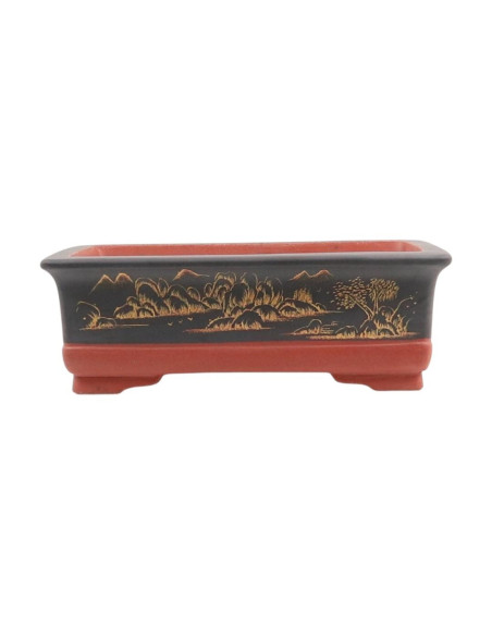 Pot of Bonsai Rectangular With Designs 37*26*12 cm Without Dark Glazed - Yixing