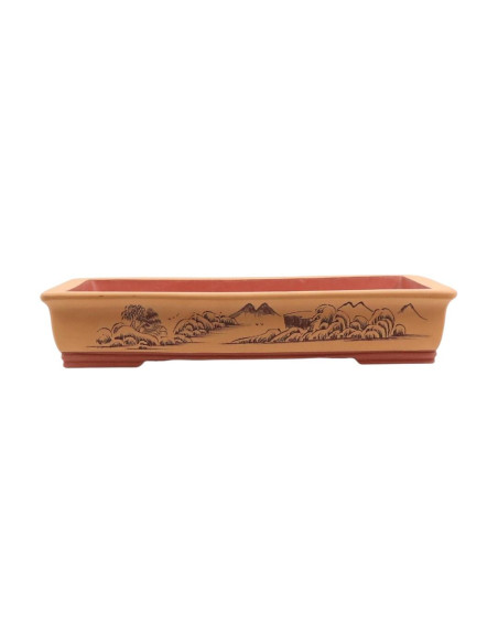 Maceta de Bonsai Rectangular C/Diseños 50*32*9,5 cm Sin Esmalte Claro - Yixing