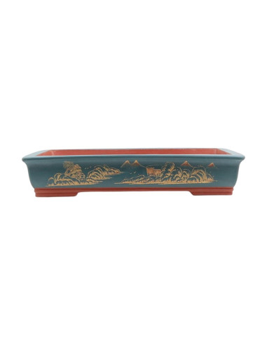 Vase de Bonsai Rectangulaire C/Desenhos 50*32*9,5 cm Sans Émaillé Bleu - Yixing